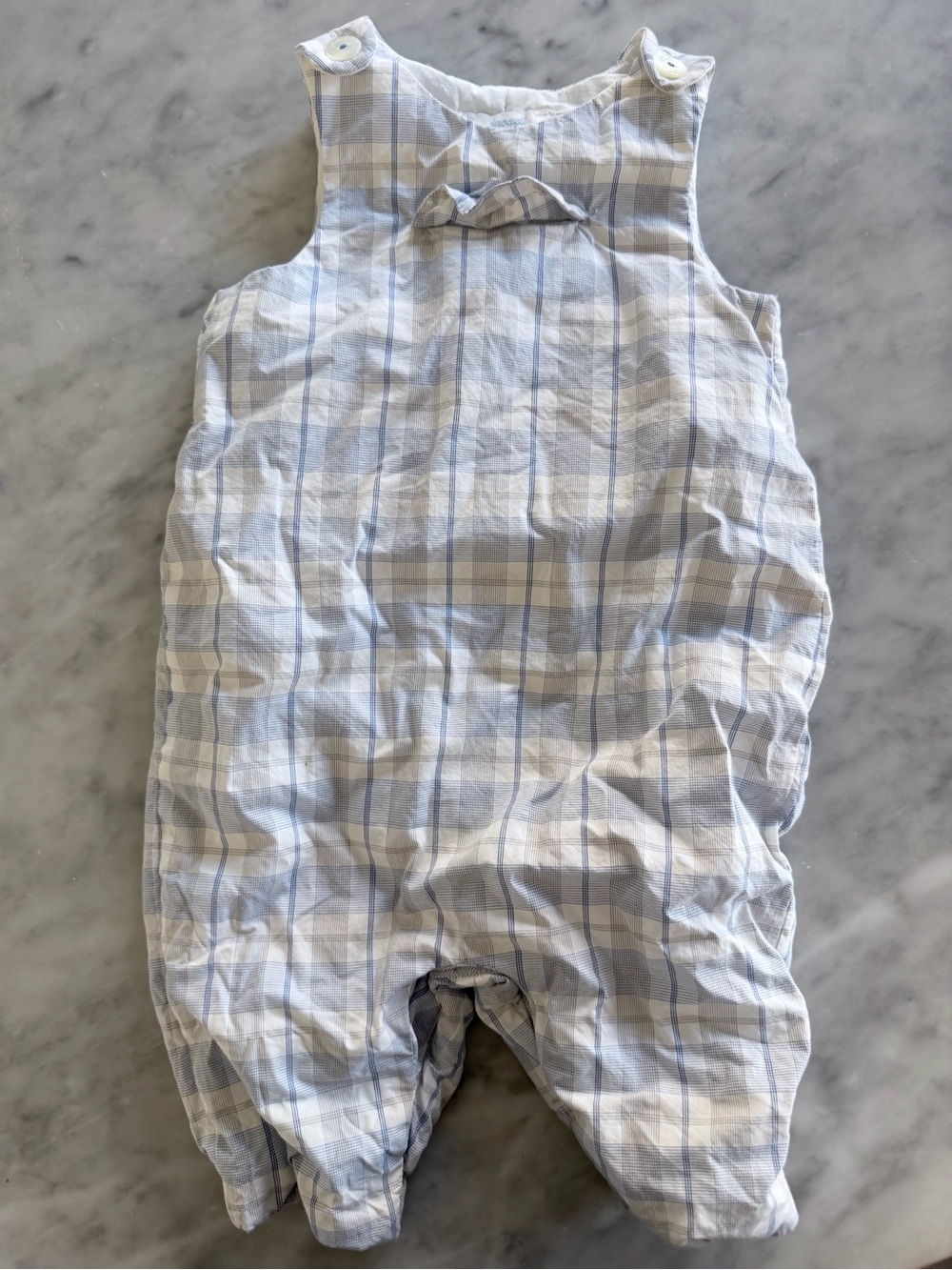 Jacadi Blue and White Plaid Cotton Winter Overalls 6M